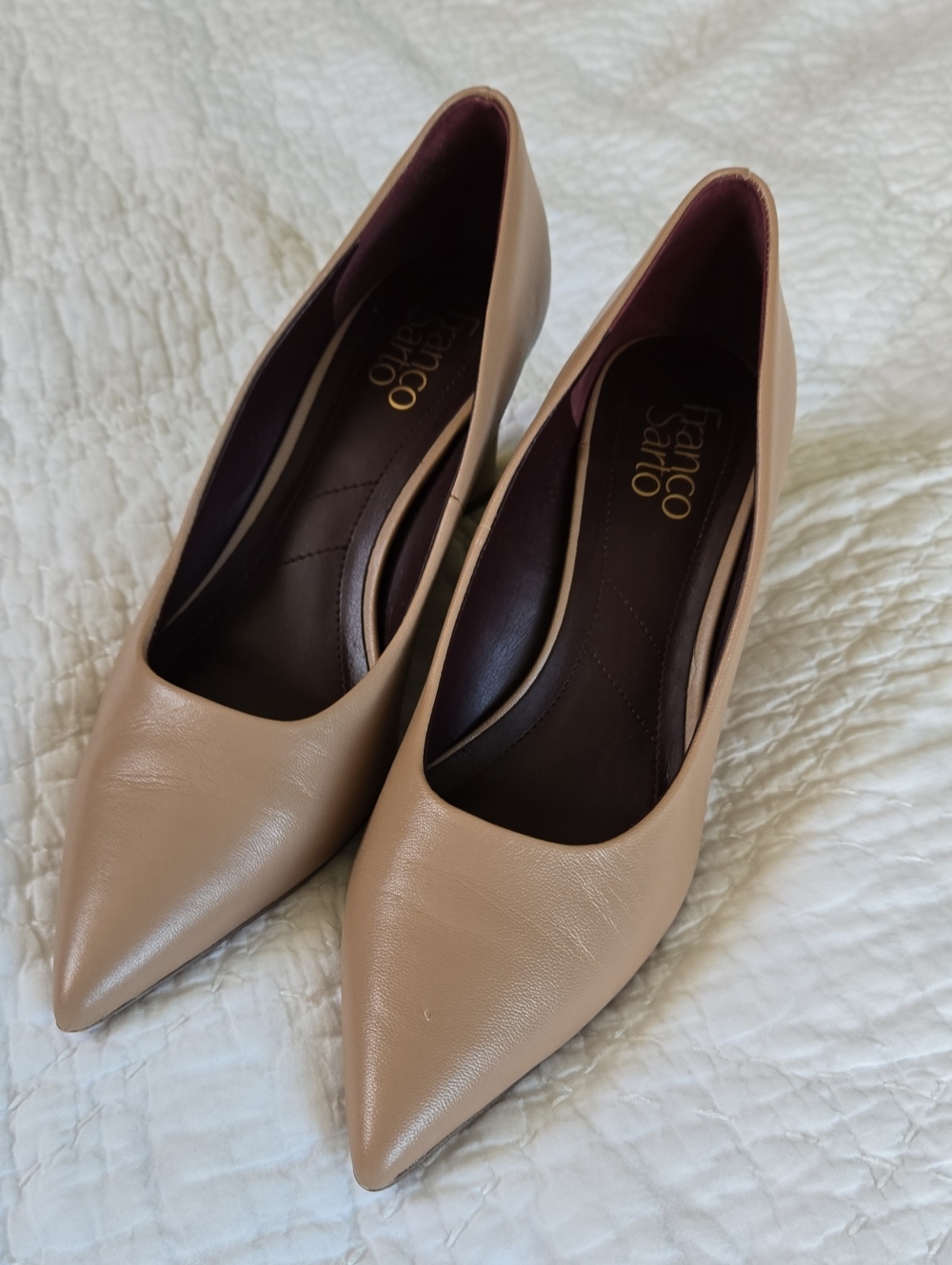 Franco Sarto Blush Nude Pointed-Toe Leather Wedge Pumps